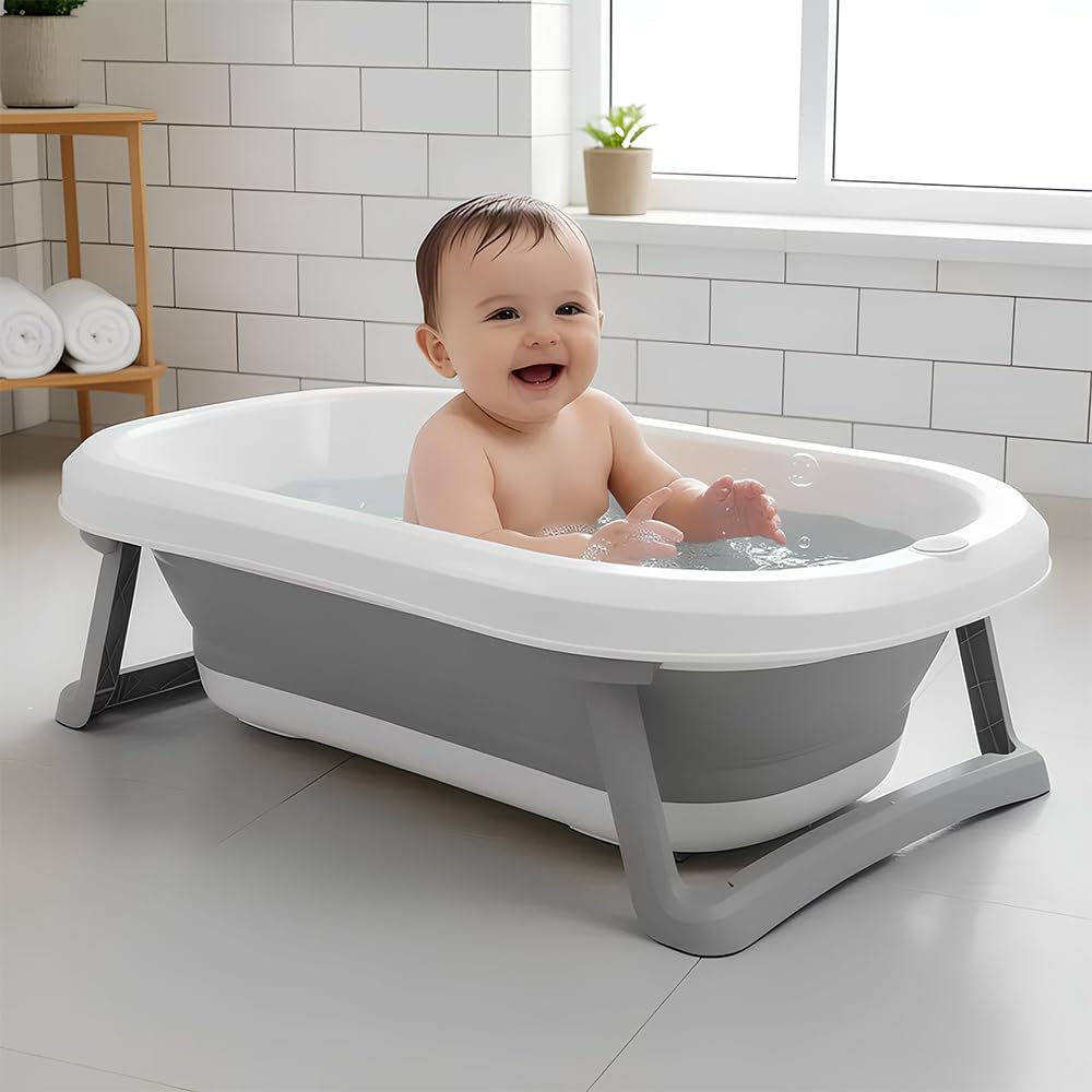 StarAndDaisy Baby Bath Tub for 0 to 5 Years/Bath Tub for Kids 0-3 Years, Tub for Girls & Boys with Foldable Legs, Easy to Store -Grey