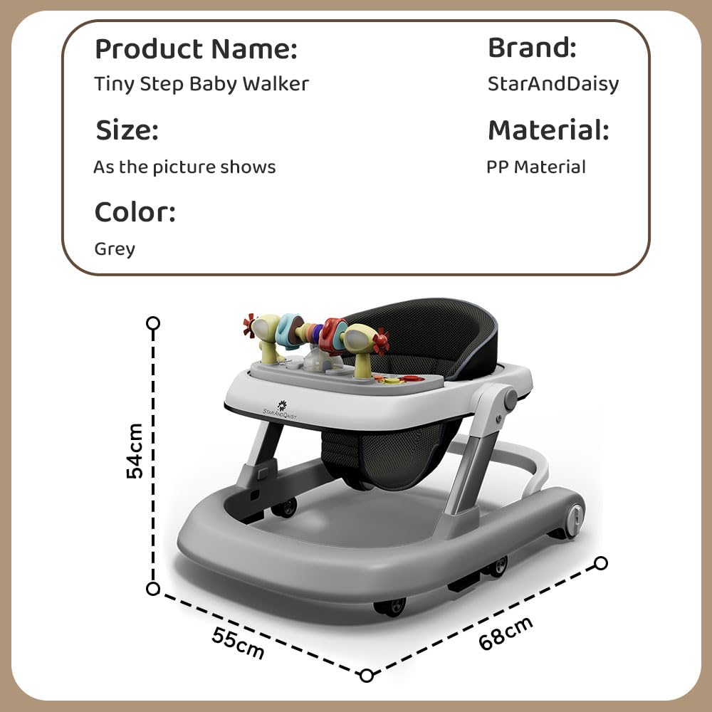 StarAndDaisy Baby Walkers For 6-24 Month Baby Boy Girl/Walker For Kids For 1 Years With Adjustable Height, Musical Tray/WalkerBaby With Brakes Prevant from Falling,Light Grey