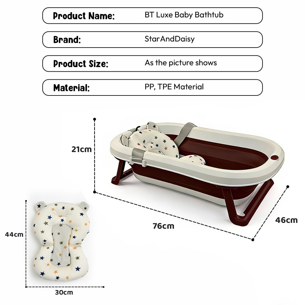 StarAndDaisy Bath Tub for Baby 0-3 Years/Foldable Bath tub for Kids with Cushion, Space Saving Design, Newborn Baby Folding Bathing Tub Girls & Boys, Easy to Store -Brown