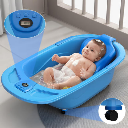 StarAndDaisy Baby Bath Tub for 0 to 5 Years/Bath Tub for Kids 0-3 Years/Infants Bathtub with Temperature Censor & Baby Bath Seat/Sling, Antislip Baby Bath Tub with Bath Chair (Light Blue)