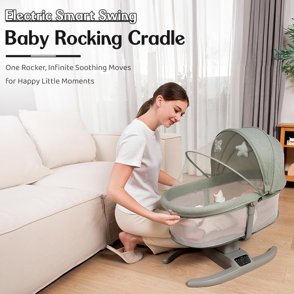StarAndDaisy Breathable Fabric, Alloy Steel X Mastela Baby Swing Rocker with Mosquito Net, Baby Crib Cradle for Newborn Baby with Music, Multi-Mode Adjustment & Smart LED Panel