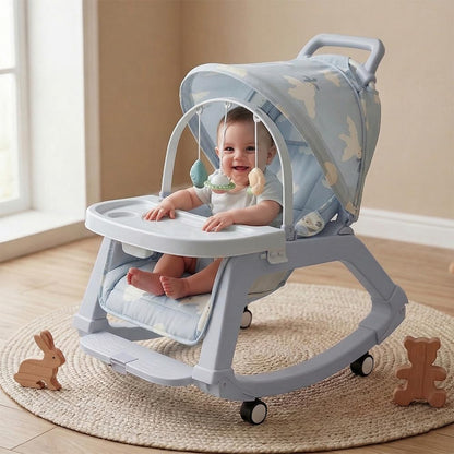 StarAndDaisy 5-in-1 Baby Rockers for 0 to 2 Years, Baby Multi Functional Rocker chair for Babies, Infants & Toddler with Removable Mattress, Swing & Bouncer/Cradle with adjustale Canopy & hanging toys - Blue