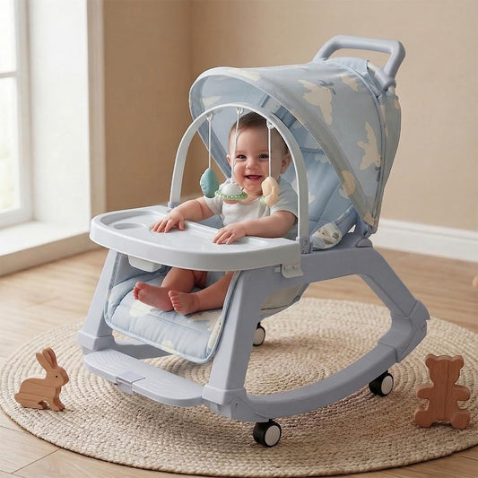 StarAndDaisy 5-in-1 Baby Rockers for 0 to 2 Years, Baby Multi Functional Rocker chair for Babies, Infants & Toddler with Removable Mattress, Swing & Bouncer/Cradle with adjustale Canopy & hanging toys - Blue