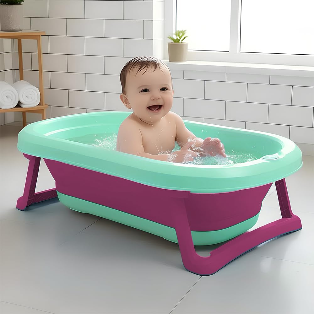 StarAndDaisy Baby Bath Tub for 0 to 5 Years/Bath Tub for Kids 0-3 Years, Tub for Girls & Boys with oldable Legs, Easy to Store -Green Pink