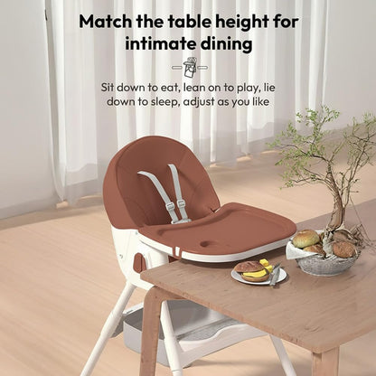 StarAndDaisy High Chair for Baby 6 Months to 5 Years/Adjustable Height Feeding Chair with 4 Reclining Seat Positions, Double Food Tray, Foldable Design & Wheels/High Chair for Baby - Coffee