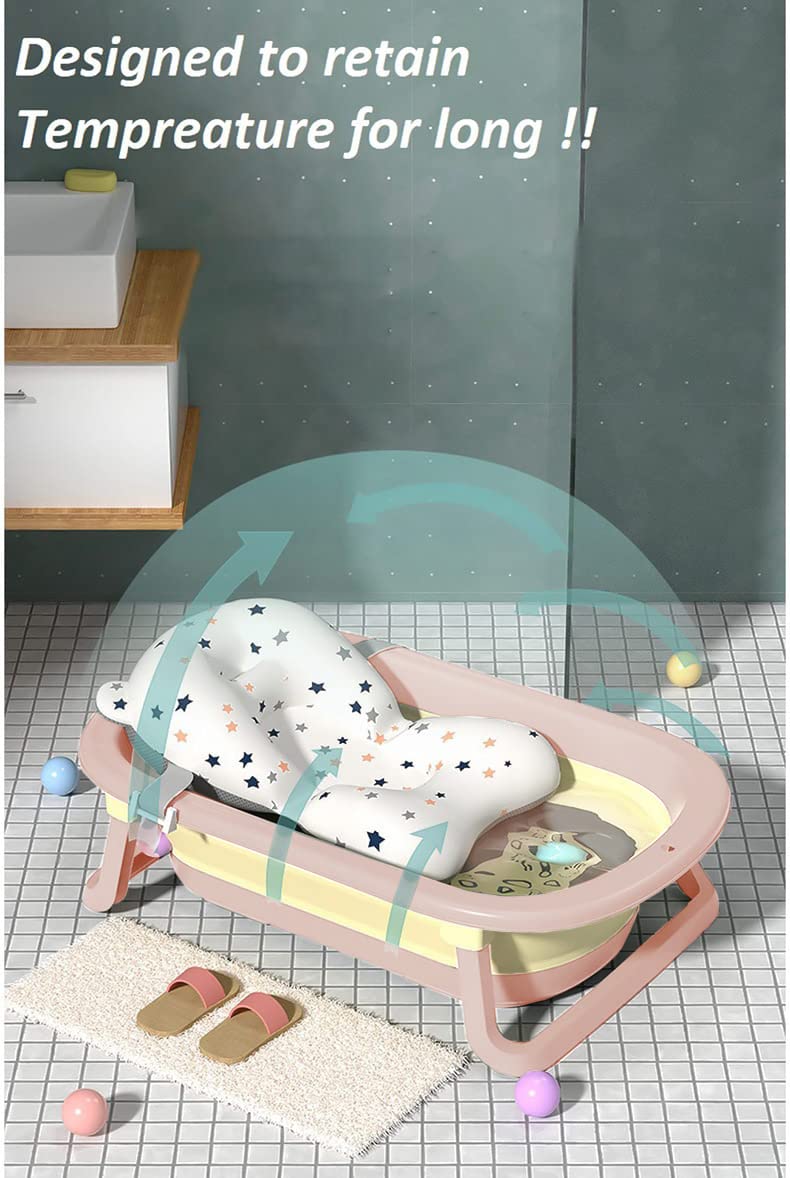 StarAndDaisy Foldable Infant Bath Tub, Collapsible Newborn Toddler Folding Bathing Support Bathtub with Cushion for 0-3 Years Kids (Baby Pink)