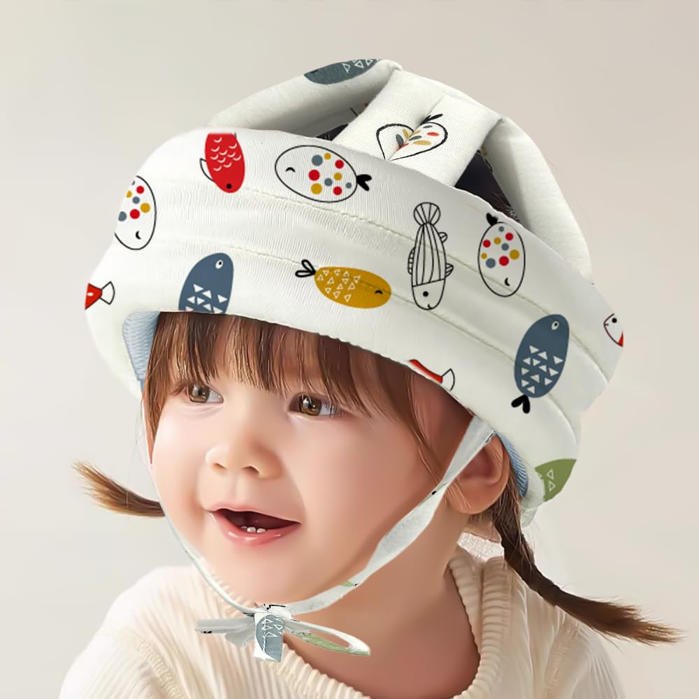 StarAndDaisy Baby Head Protector Cushion Plush Soft Toy Early Learning Toy Fall Protection Helmet Baby Head Protector Child Adjustable Strap (Assort Print) (Fish Print)