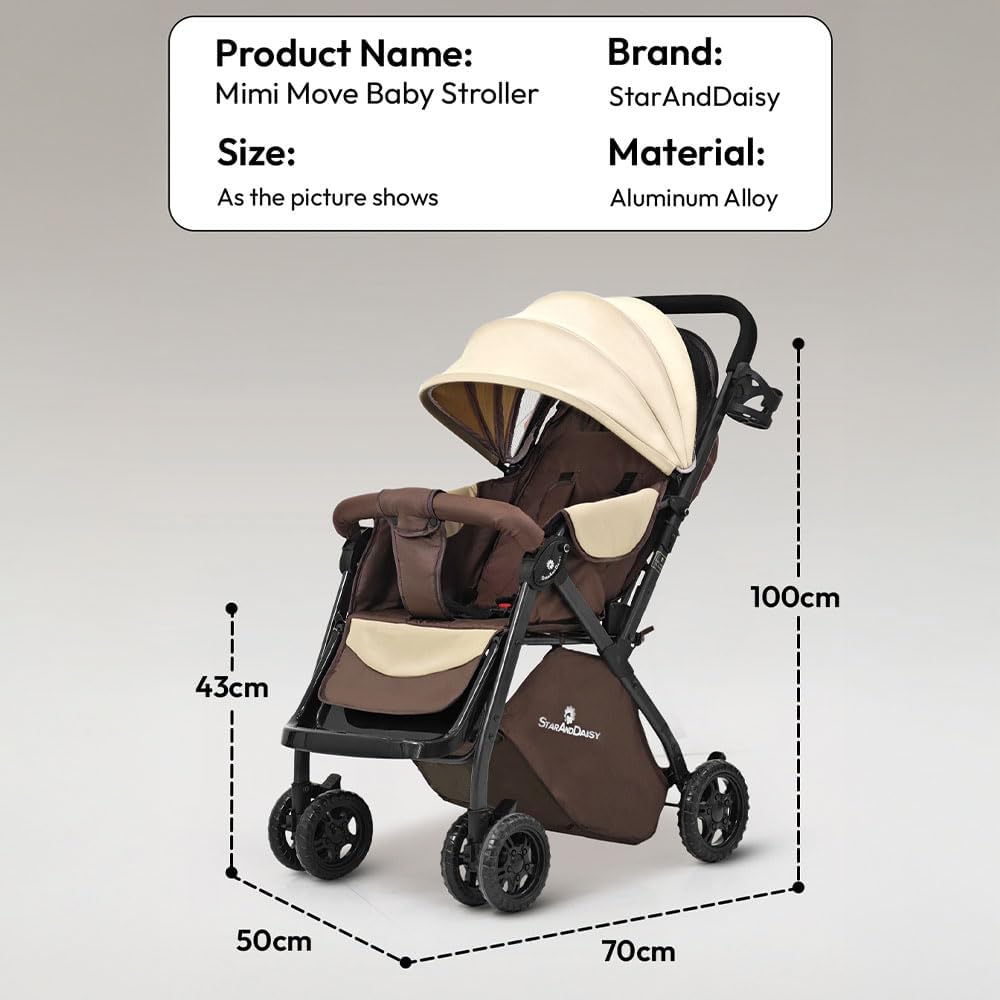 StarAndDaisy Foldable Stroller for Baby 0-3 Years Infant & Toddler / Travel Pram for Baby with Adjustable Canopy & Footrest with Lockable Wheels, Multi-Level Recline , Removable Tray , Safety Harness Belt - Grey