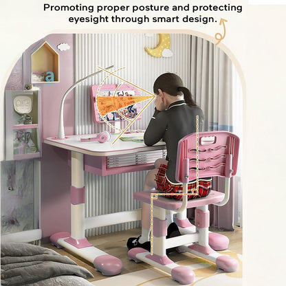 StarAndDaisy Study Table for Kids 5-12years Boys Girls, Multi-Functional Study Table for Kids | Adjustable Angle Table with Storage (Pink)