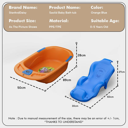 StarAndDaisy Baby Bath tub for 0 to 5 Years with Temperature Sensor/Bath Tub for Kids with Anti-Slip Legs/Bathtub for Baby with Baby Bather -Without Wheel(Orange-Blue)
