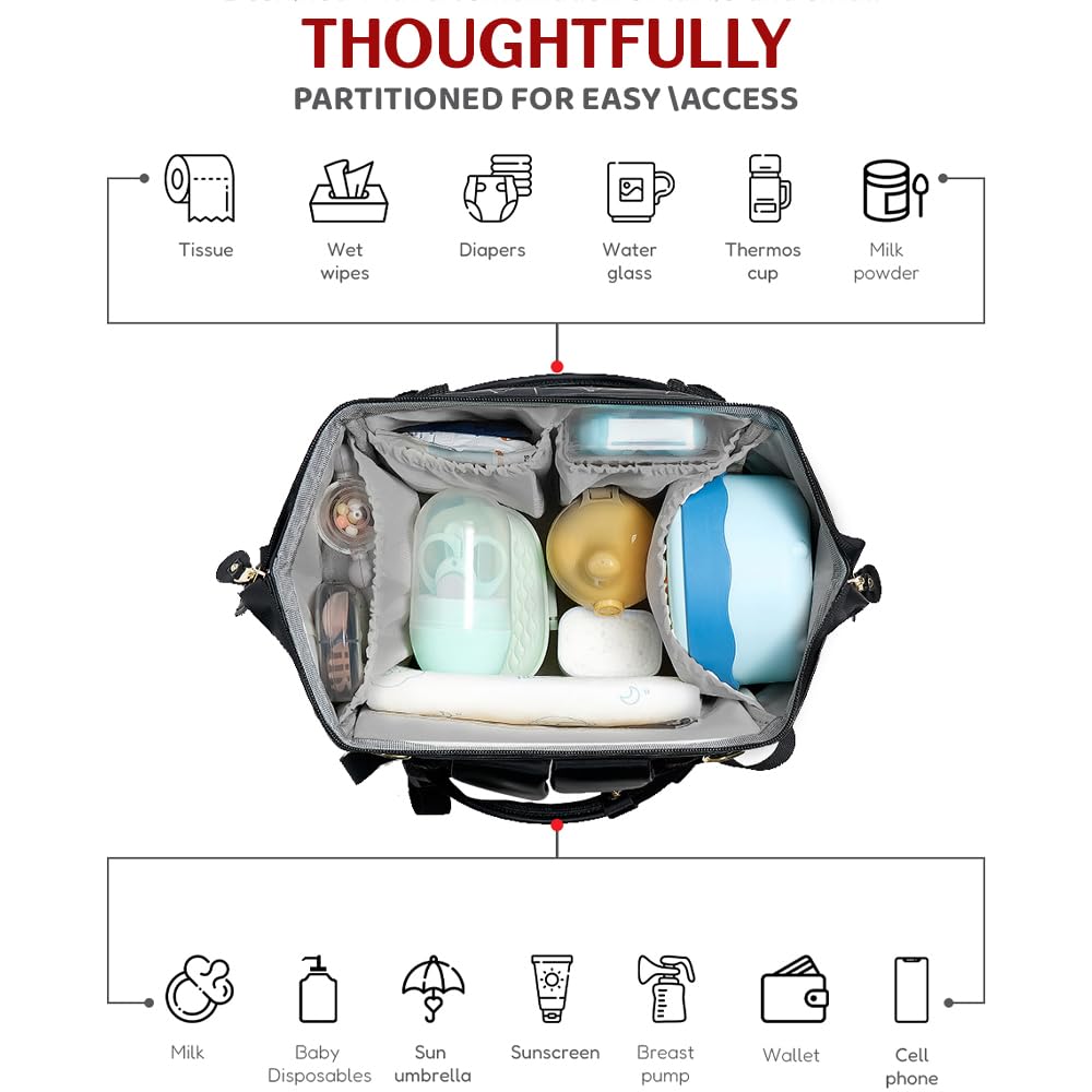 StarAndDaisy Diaper Bag for Mothers for Travel/Premium Vegan Leather Diaper Bag with Easy Acess Mobile Pocket, 26L Waterproof Baby Bag for Mother Travel with 16 Multipurpose Pockets