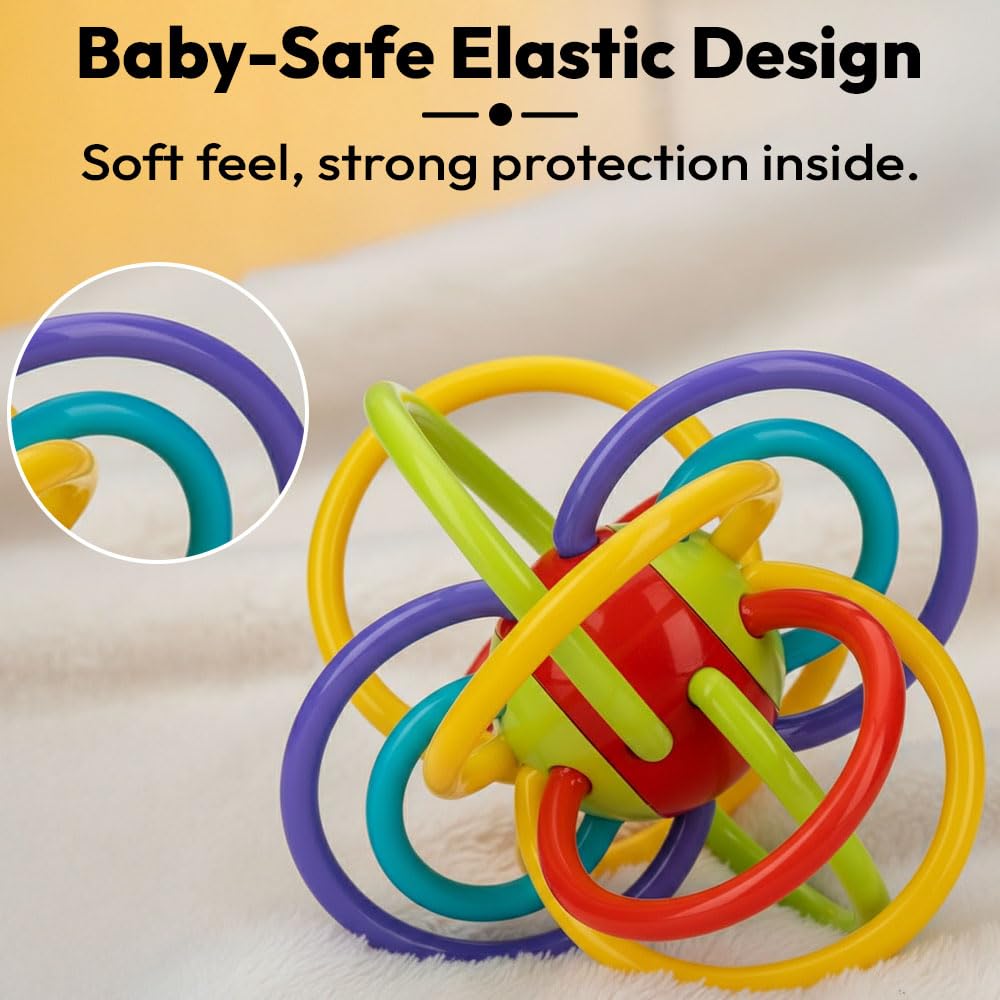 StarAndDaisy Baby Teether Tube Ball Loopi Toy and Rattle/Grab, Chew, and Shake Teething Rattle Toy/Plastic Center for Easy Cleaning and No Exposed Screws/Infant Safe for Plus 0 Months