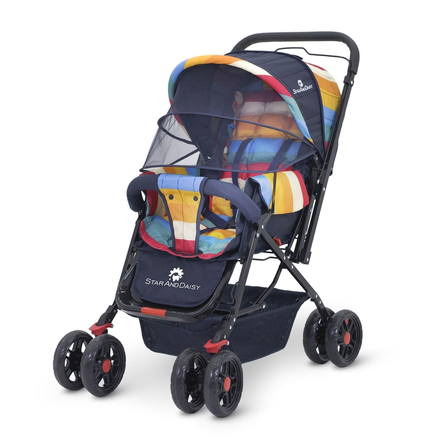 StarAndDaisy Sunrise Baby Stroller for 0-5 Years - Foldable Lightweight Pram with 3-Point Safety Harness, Adjustable Backrest, 360° Swivel Wheel, and Reversible Handlebar, Ideal for Boys and Girls (Prism)