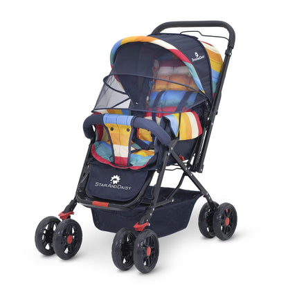StarAndDaisy Sunrise Baby Stroller for 0-5 Years - Foldable Lightweight Pram with 3-Point Safety Harness, Adjustable Backrest, 360° Swivel Wheel, and Reversible Handlebar, Ideal for Boys and Girls (Prism)