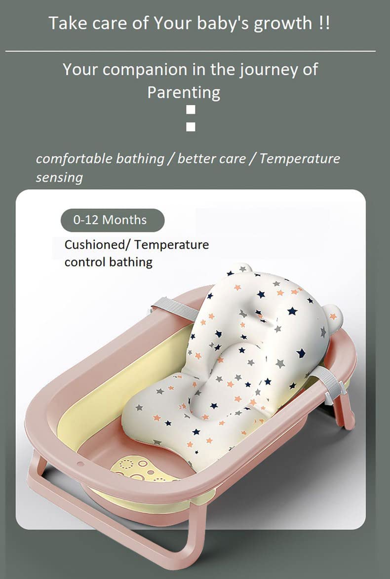 StarAndDaisy Foldable Infant Bath Tub, Collapsible Newborn Toddler Folding Bathing Support Bathtub with Cushion for 0-3 Years Kids (Baby Pink)