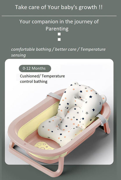 StarAndDaisy Foldable Infant Bath Tub, Collapsible Newborn Toddler Folding Bathing Support Bathtub with Cushion for 0-3 Years Kids (Baby Pink)