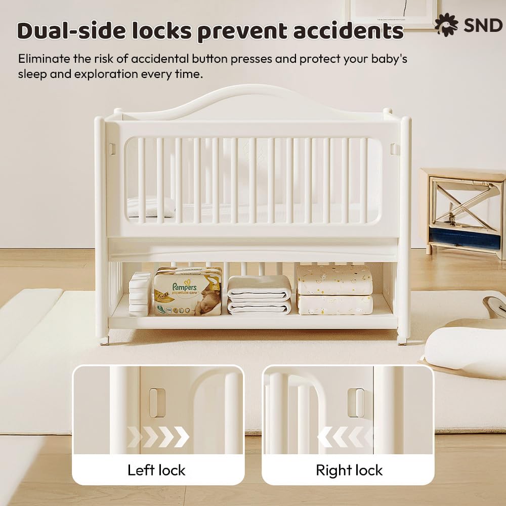 StarAndDaisy Baby Cot with Wheels / 150KG Heavy Duty PP Baby Crib/Waterproof & Termite Resistant/BPA-Free Newborn Baby Bed/Portable Infant Sleeping Cot -White