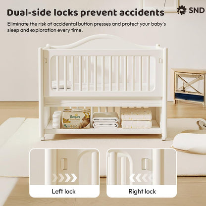 StarAndDaisy Baby Cot with Wheels / 150KG Heavy Duty PP Baby Crib/Waterproof & Termite Resistant/BPA-Free Newborn Baby Bed/Portable Infant Sleeping Cot -White