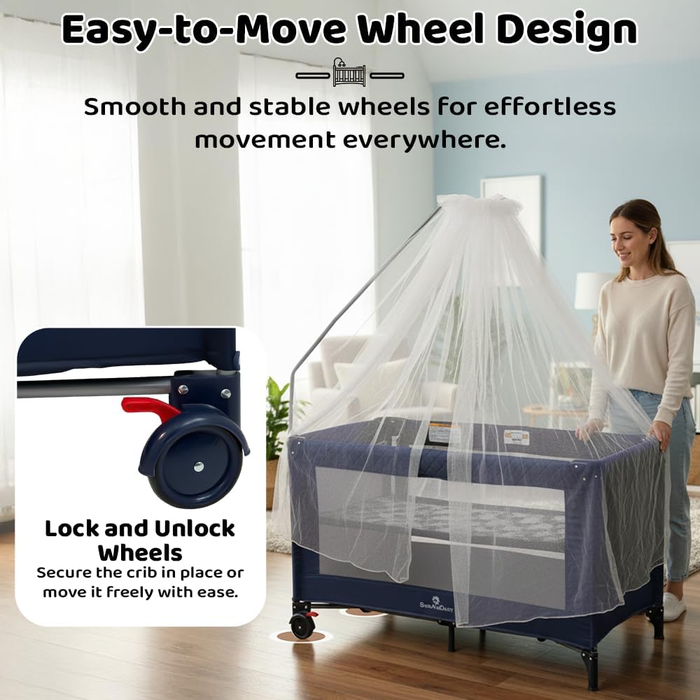 StarAndDaisy Cradle for new Born Baby Cradle for 0 to 3 Year Baby, Convertible playpen with Wheels,Storage Basket & Mosquito net Baby Sleeping Cradle/Bedside Bassinet - Assorted Colour