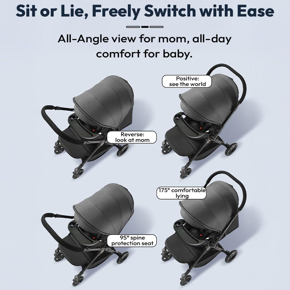 StarAndDaisy Stroller for Baby Boy Girl 0 to 5 Years/Foldable Baby Stroller Light Weight with Multi-Level Seat Recline, 5 Point Safety Belt, Pram for Kids-Black