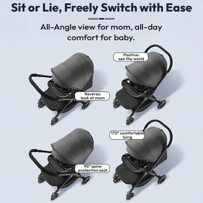 StarAndDaisy Stroller for Baby Boy Girl 0 to 5 Years/Foldable Baby Stroller Light Weight with Multi-Level Seat Recline, 5 Point Safety Belt, Pram for Kids-Black