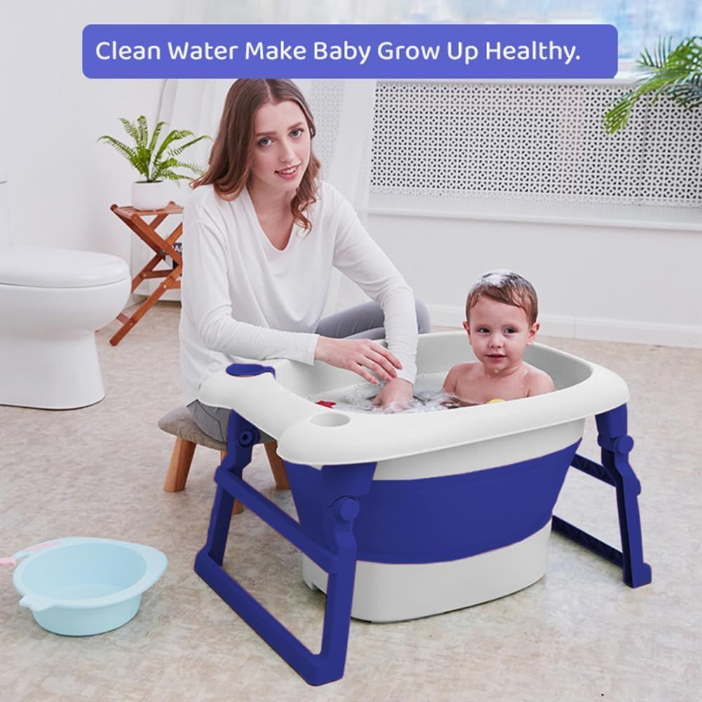 StarAndDaisy 2-in-1 Baby Bath tub for 0 to 5 Years with Bathing Chair & Cushion/Foldable Bath tub for Kids 0-3 Years for Girls and Boys, Space Saving Design & Fast Drainage (Blue)