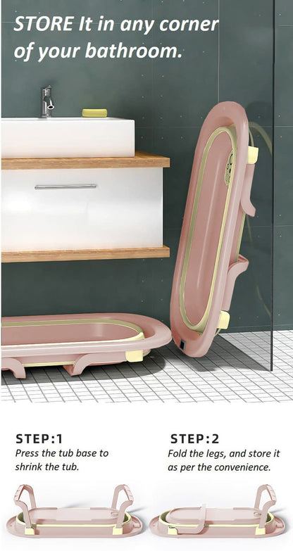 StarAndDaisy Foldable Infant Bath Tub, Collapsible Newborn Toddler Folding Bathing Support Bathtub with Cushion for 0-3 Years Kids (Baby Pink)
