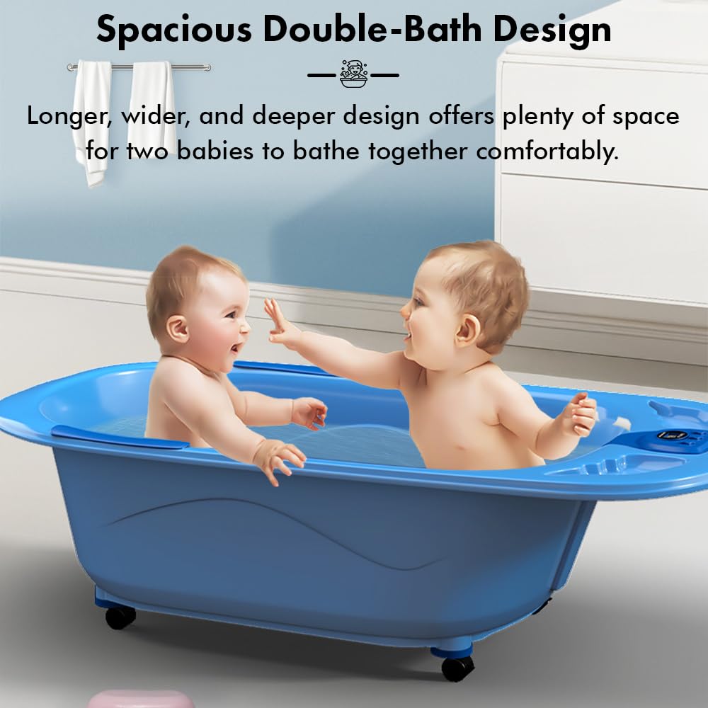 StarAndDaisy Baby Bath Tub for 0 to 5 Years/Bath Tub for Kids 0-3 Years/Infants Bathtub with Temperature Censor & Baby Bath Seat/Sling, Antislip Baby Bath Tub with Bath Chair (Light Blue)