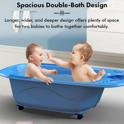 StarAndDaisy Baby Bath Tub for 0 to 5 Years/Bath Tub for Kids 0-3 Years/Infants Bathtub with Temperature Censor & Baby Bath Seat/Sling, Antislip Baby Bath Tub with Bath Chair (Light Blue)