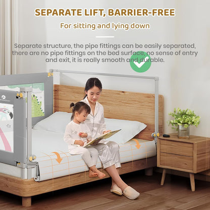 StarAndDaisy Bed Guard for Baby/Kids with T-Body Support Frame, Adjustable Height/Portable Single Side Bed Rail for Infants & Toddler's Safety (Printed Grey-1.5M)