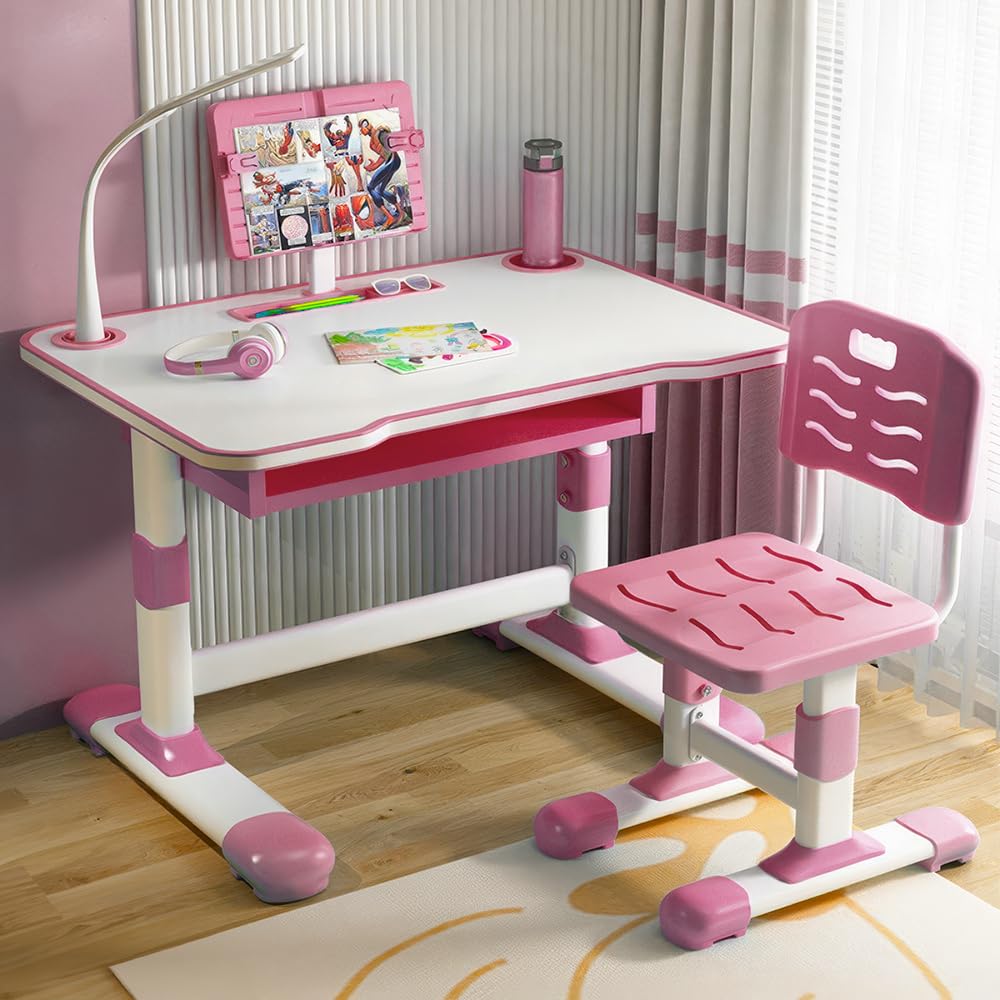 StarAndDaisy Study Table for Kids 5-12years Boys Girls, Multi-Functional Study Table for Kids | Adjustable Angle Table with Storage (Pink)