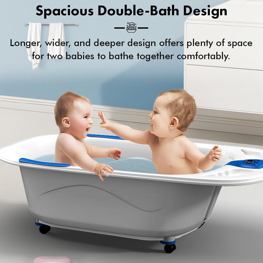 StarAndDaisy Baby Bath Tub for 0 to 5 Years/Bath Tub for Kids 0-3 Years/Infants Bathtub with Temperature Censor & Baby Bath Seat/Sling, Antislip Kids Bath Tub with Bath Chair -White Blue