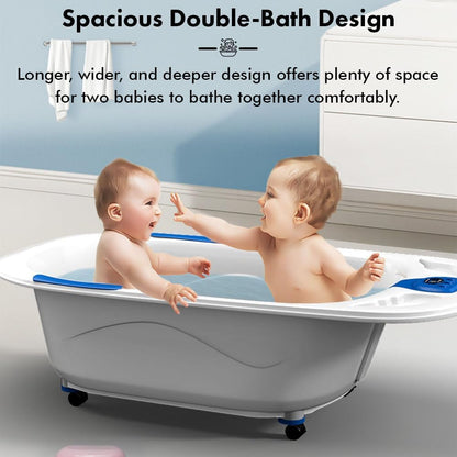 StarAndDaisy Baby Bath Tub for 0 to 5 Years/Bath Tub for Kids 0-3 Years/Infants Bathtub with Temperature Censor & Baby Bath Seat/Sling, Antislip Kids Bath Tub with Bath Chair -White Blue