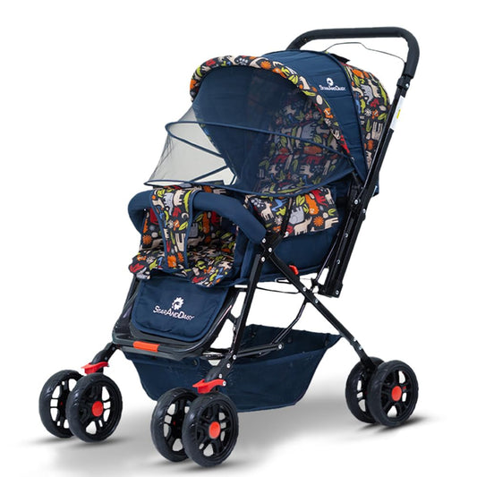 StarAndDaisy Sunrise Baby Stroller Lightweight Foldable Stroller for 0-5 Years, 3-Point Safety Harness, Adjustable Backrest, 360° Swivel Wheel, Extended Mosquito Net, Reversible Handlebar, Large Storage Basket(Delta)