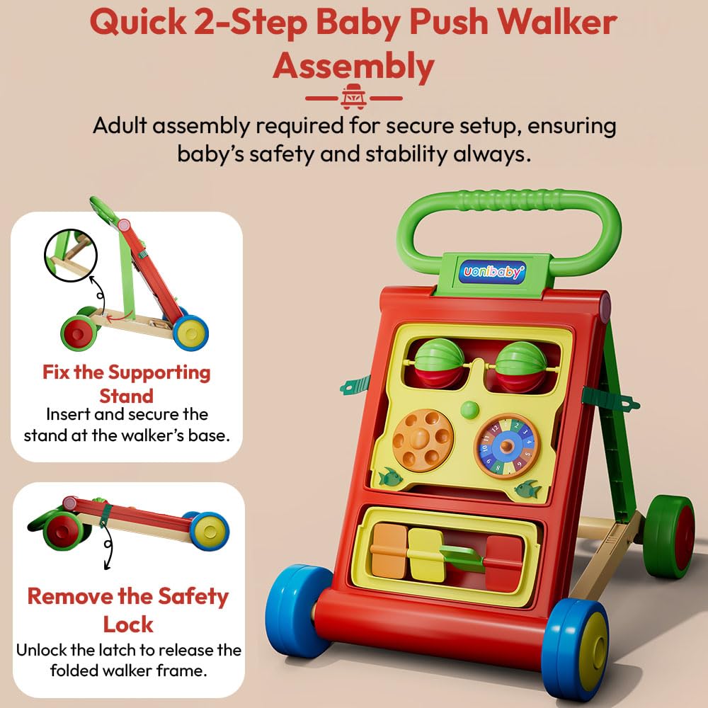 Uonibaby by StarAndDaisy Baby Walkers for 6-18 Month Baby Boy & Girl/Baby Activity Walker Learning Push Walker with Foldable Music and Toy Bar/Walker for Kids - Red