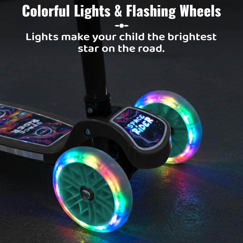 StarAndDaisy X NASA Kick Scooter for Kids 3+ Years, Foldable Skate Scooter for Children Girls & Boys with Multi-Level Height Adjustment, LED Wheels & Brakes -(Officially Licensed) Black