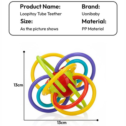 StarAndDaisy Baby Teether Tube Ball Loopi Toy and Rattle/Grab, Chew, and Shake Teething Rattle Toy/Plastic Center for Easy Cleaning and No Exposed Screws/Infant Safe for Plus 0 Months