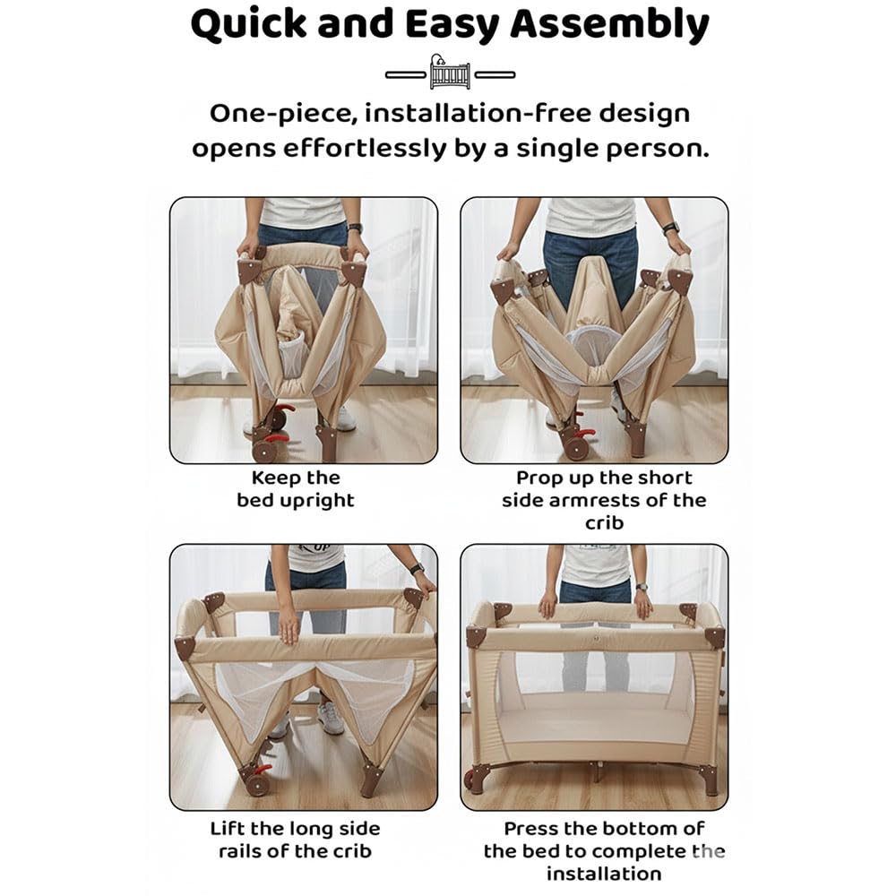 StarAndDaisy Cradle for New Born Baby Cradle for 0 to 3 Year Baby with Wheels,Storage Basket & Mosquito net Baby Sleeping Cradle/Bedside Bassinet for (CozyCove-Beige)