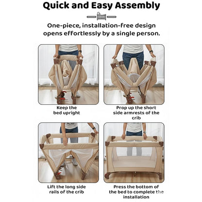 StarAndDaisy Cradle for New Born Baby Cradle for 0 to 3 Year Baby with Wheels,Storage Basket & Mosquito net Baby Sleeping Cradle/Bedside Bassinet for (CozyCove-Beige)