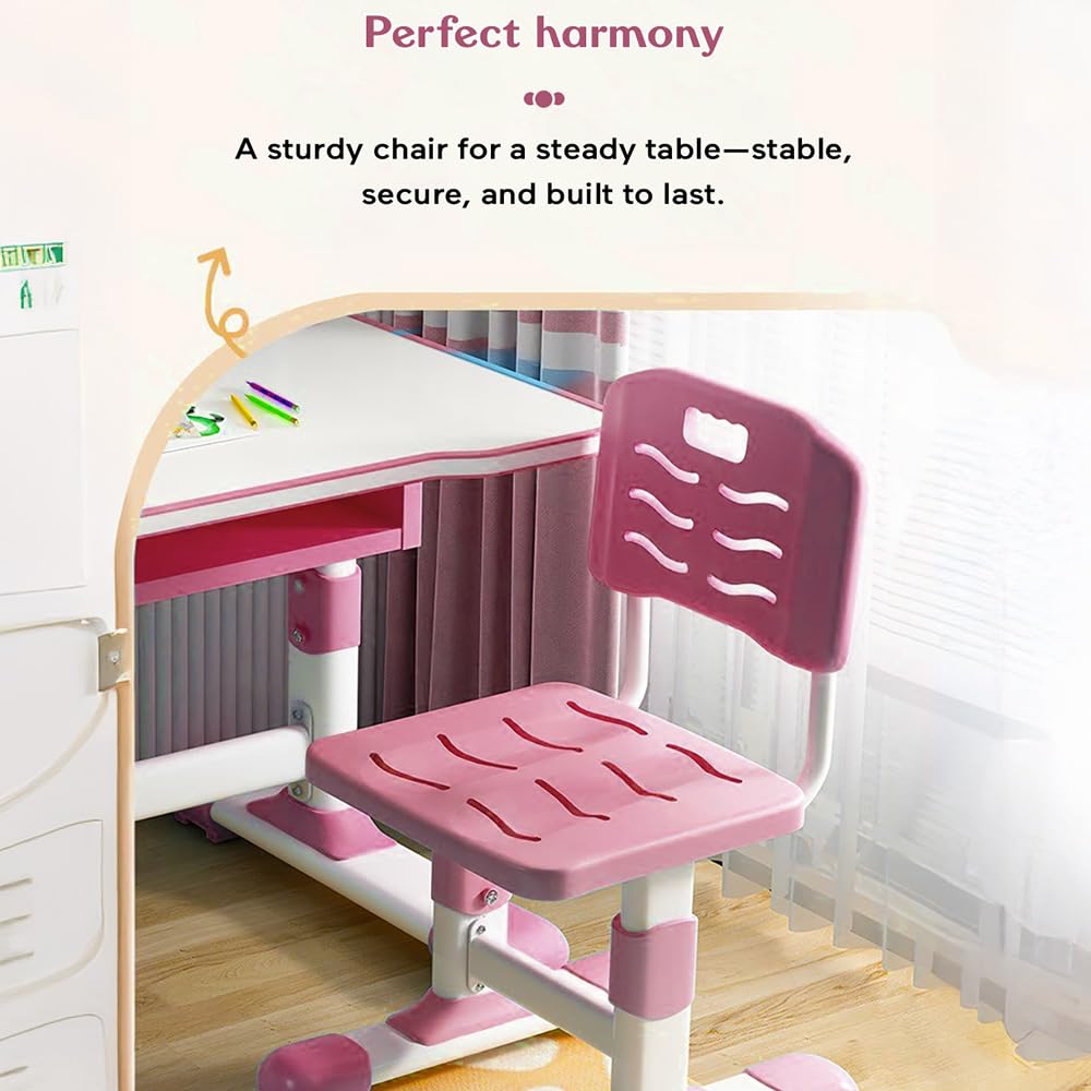StarAndDaisy Study Table for Kids 5-12years Boys Girls, Multi-Functional Study Table for Kids | Adjustable Angle Table with Storage (Pink)