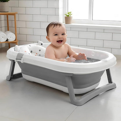 StarAndDaisy Bath Tub for Baby 0-5 Years/Foldable Bath tub for Kids with Cushion, Space Saving Design, Newborn Baby Folding Bathing Tub Girls & Boys, Easy to Store- Grey