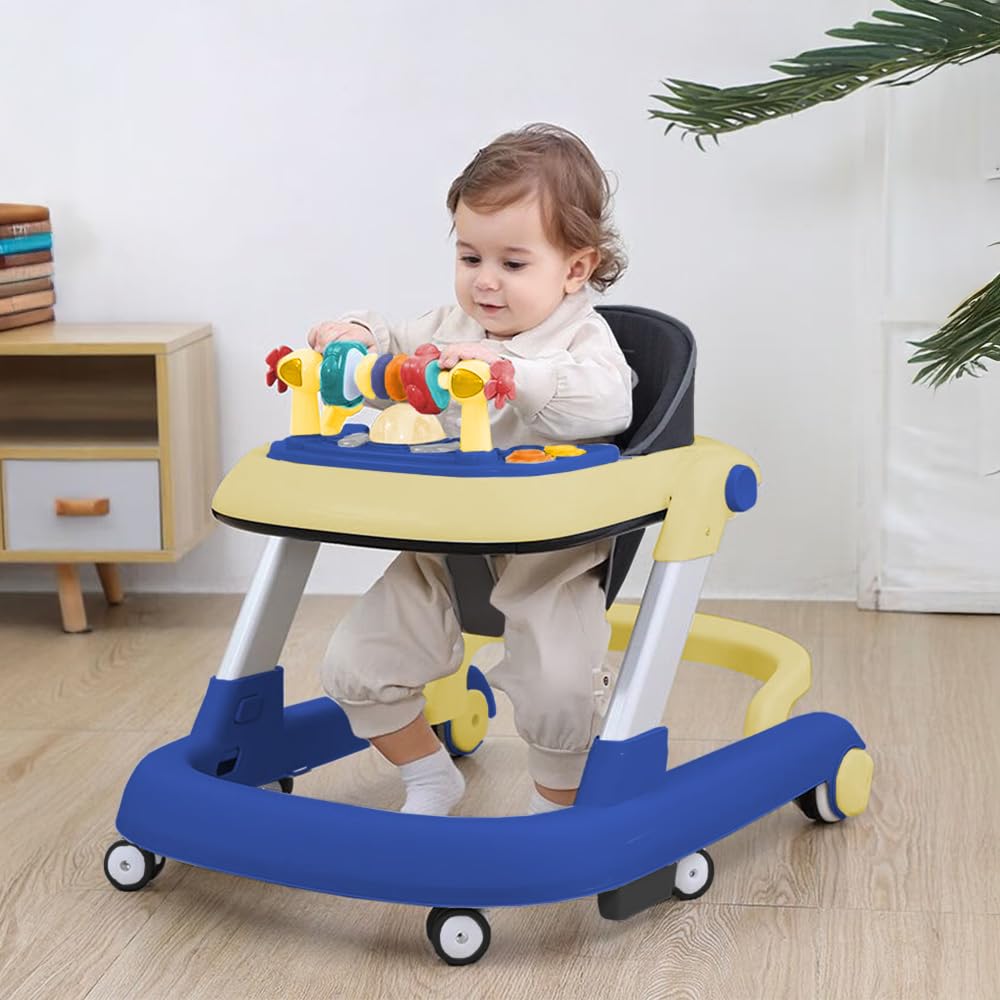 StarAndDaisy Baby Walkers For 6-24 Month Baby Boy Girl/Walker For Kids For 1 Years With Adjustable Height, Musical Tray/WalkerBaby With Brakes Prevant from Falling,Blue, Yellow