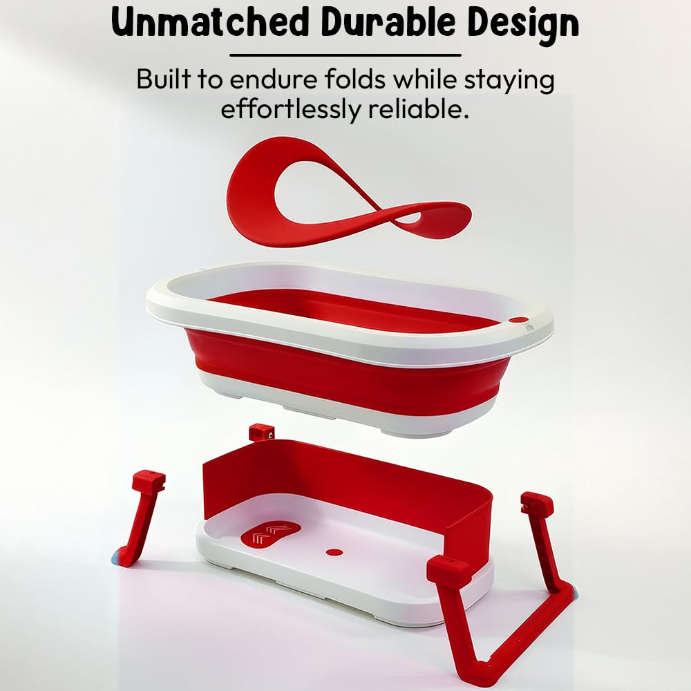 StarAndDaisy Bath Tub for Baby 0-3 Years/Foldable Bath tub for Kids with Cushion, Space Saving Design, Newborn Baby Folding Bathing Tub Girls & Boys, Easy to Store -Red