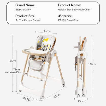 StarAndDaisy Galaxy 2 in1 Rocking Baby High Chair for Boys and Girls Dining Chair 4 Level Reclining Position, Adjustable Height, Locking Wheels, 5 Point Safety Belt (White)