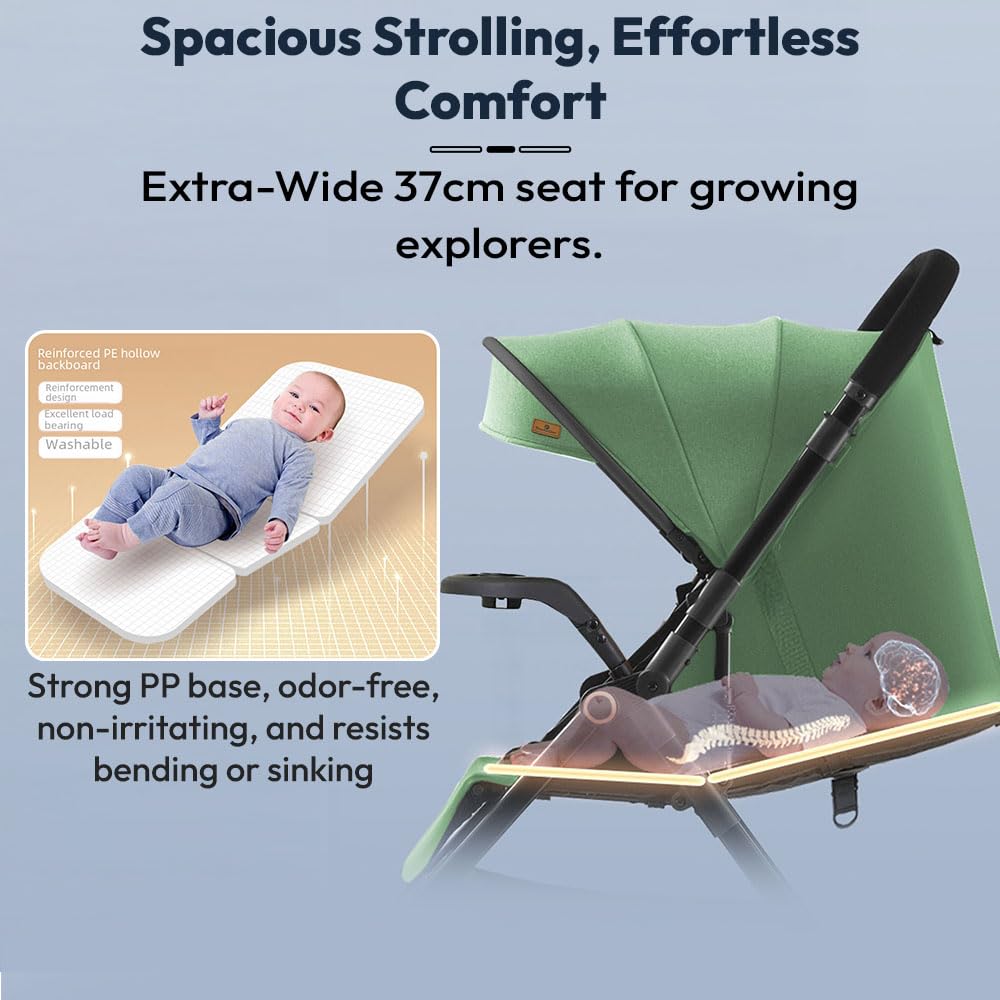 StarAndDaisy Stroller for Baby Boy Girl 0 to 5 Years/Foldable Baby Stroller Light Weight with Multi-Level Seat Recline, 5 Point Safety Belt, Pram for Kids-Green
