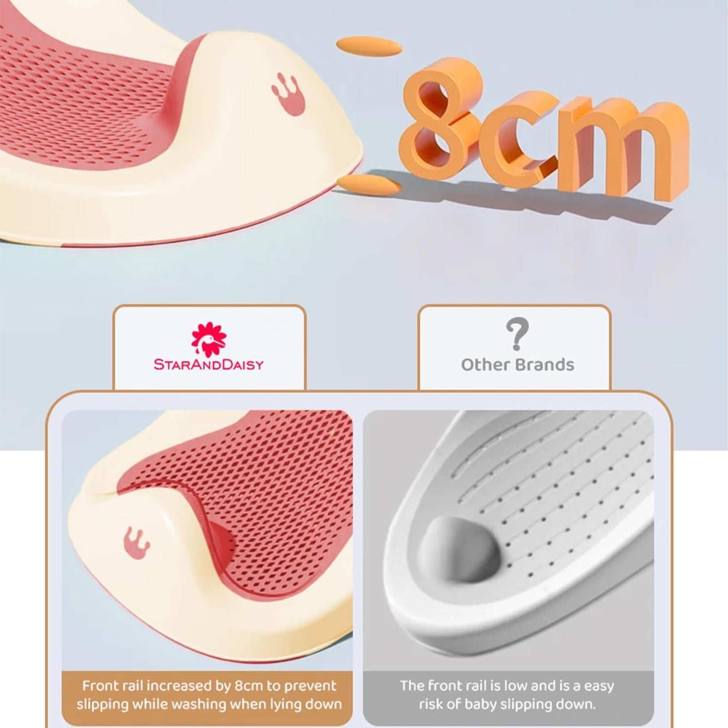 StarAndDaisy Baby Bath Seat for Newborn to 0-18 Months, Non-Slip, Adjustable, Portable, Comfortable, Hygienic Baby Bather/Chair - Pink