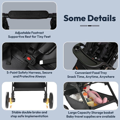 StarAndDaisy Stroller for Baby Boy Girl 0 to 5 Years/Foldable Baby Stroller Light Weight with Multi-Level Seat Recline, 5 Point Safety Belt, Pram for Kids-Black