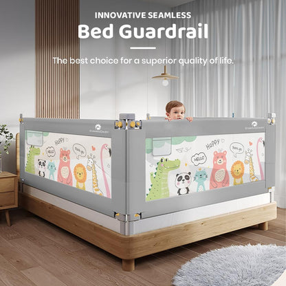 StarAndDaisy Bed Guard for Baby/Kids with T-Body Support Frame, Adjustable Height/Portable Single Side Bed Rail for Infants & Toddler's Safety (Printed Grey-1.5M)