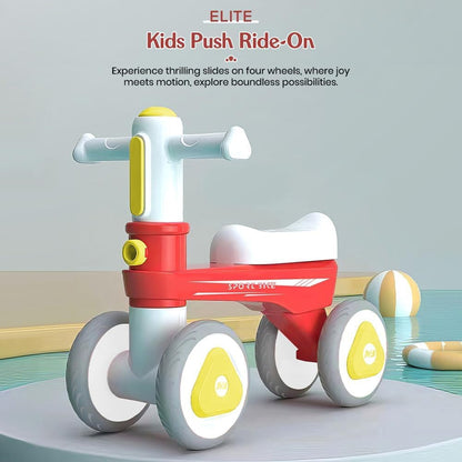 StarAndDaisy Balance Bike/Push Ride on for Kids/Toddler with 4 Smooth Wheels, Music & Lights/Mini Bike for Kids (Red)