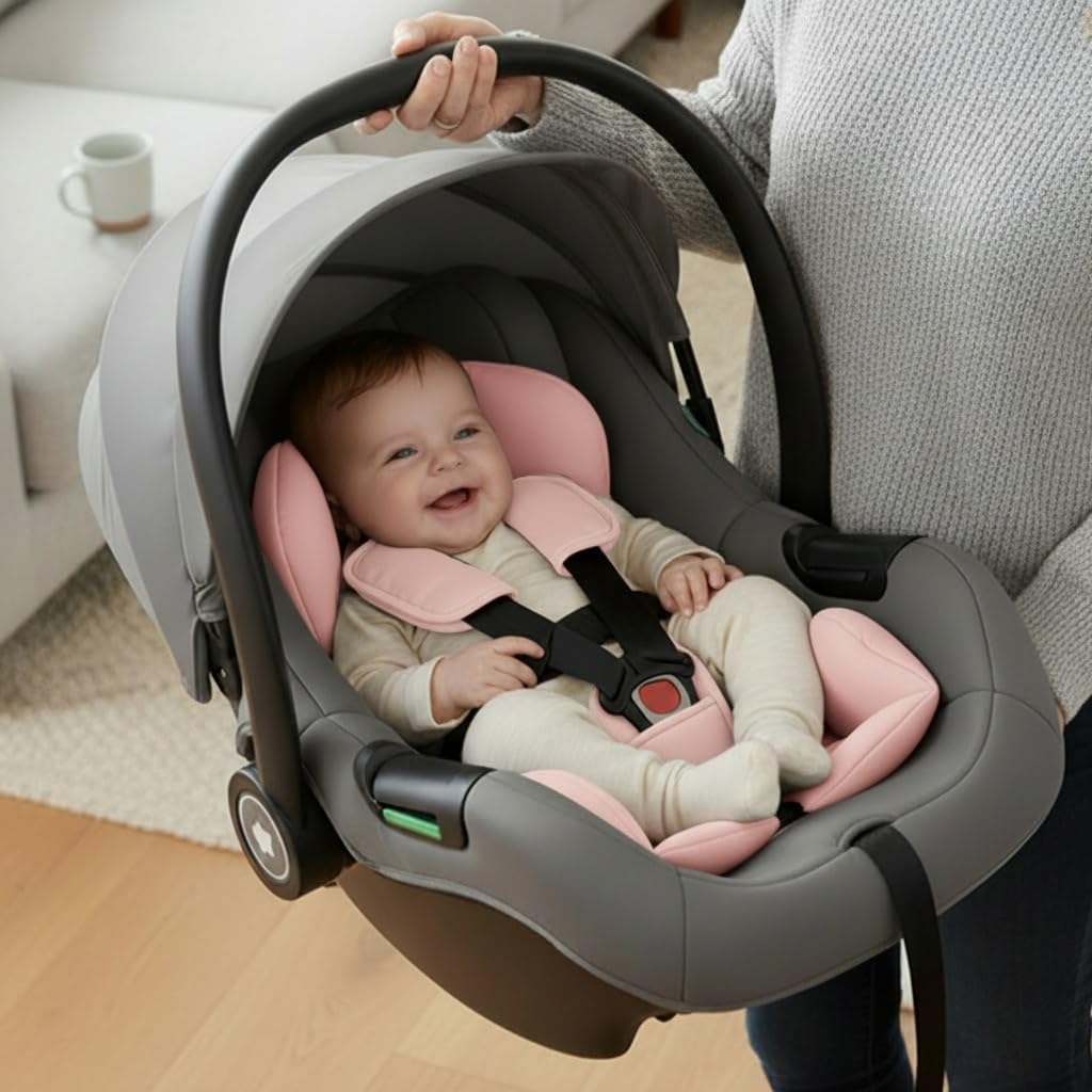 StarAndDaisy 2-in-1 Carry Cot for Newborn Baby/car seat with Adjustable Handle, 3-Point Safety Belt & Removable Canopy/Portable Baby Cot/Baby/Infant, Toddler Carry Seat for 0–2 Years - Pink
